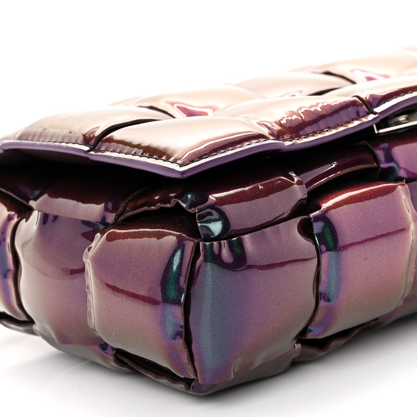 Glossy Nail Polish Nappa Maxi Intreccio Padded Cassette Crossbody Bag Holographic