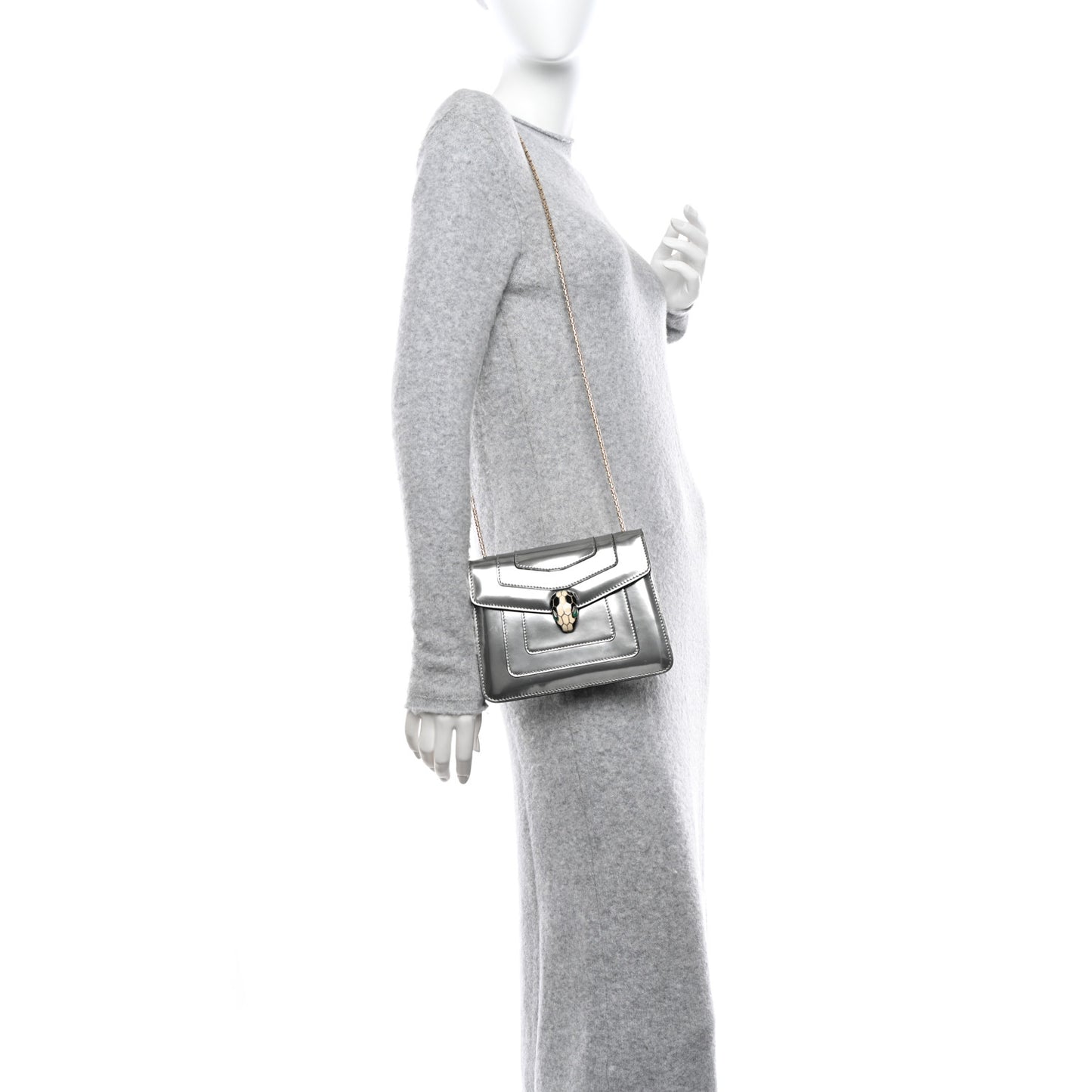 Metallic Calfskin Small Serpenti Forever Snake Strap Crossbody Bag Silver