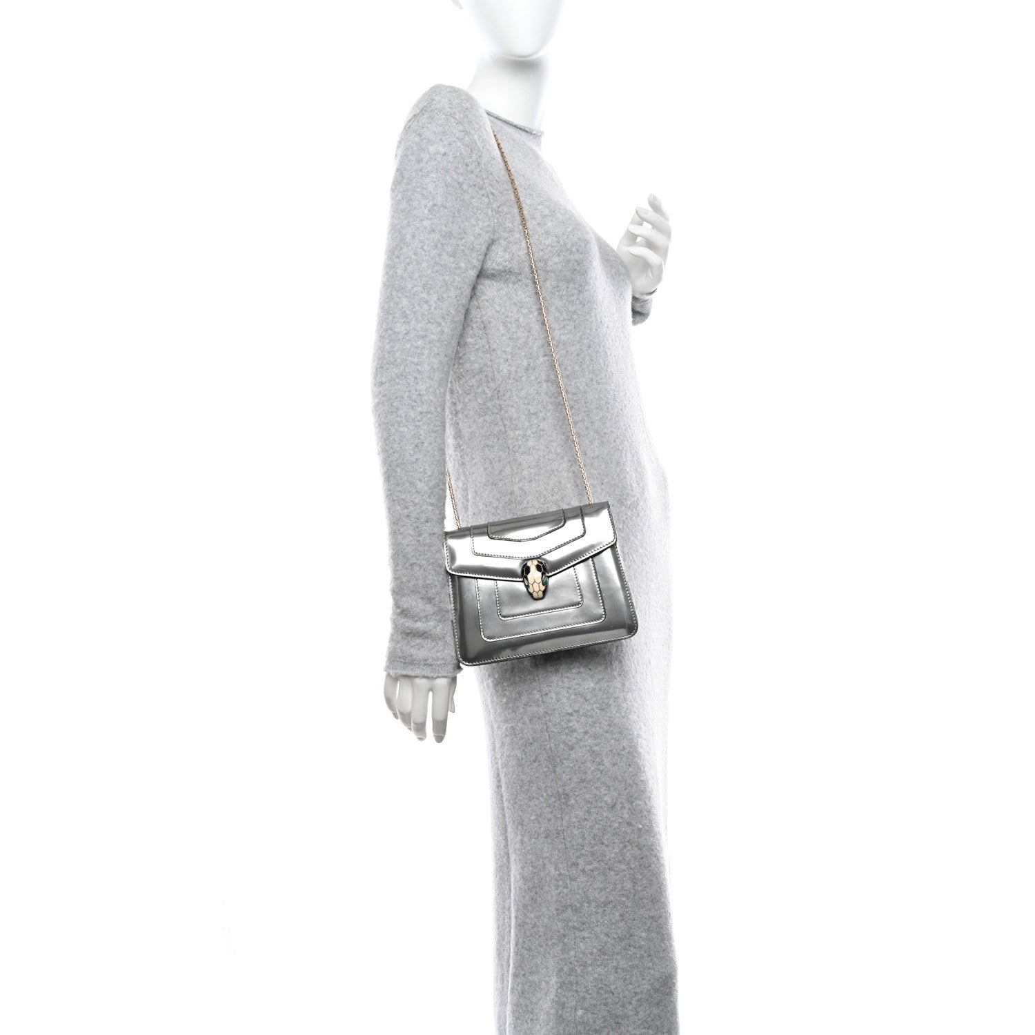 Bulgari Metallic Calfskin Small Serpenti Forever Snake Strap Crossbody Bag Silver 2 of 11