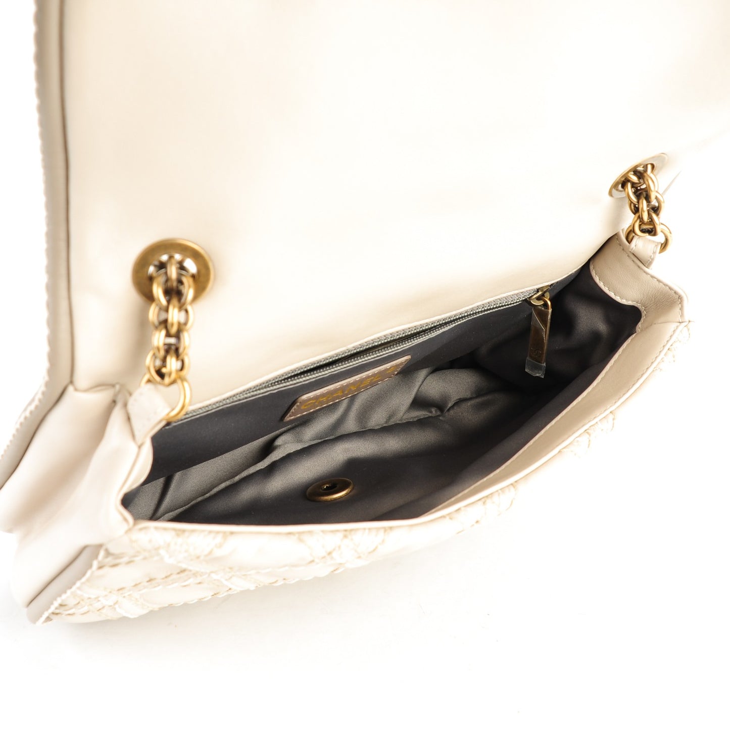 Calfskin Stitch Triptych Flap Beige