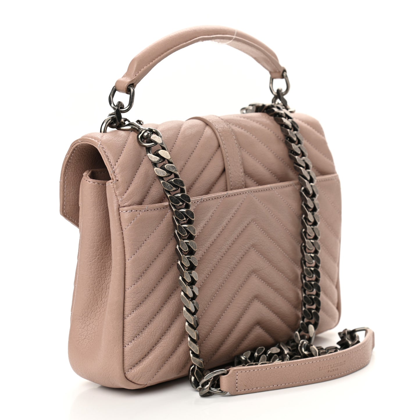 Sheepskin Matelasse Chevron Monogram Medium College Bag Rose Poudre