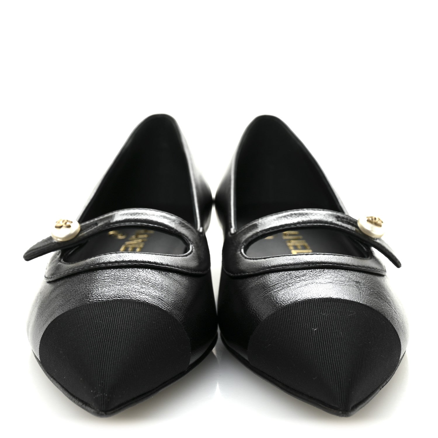 Chanel Shiny Lambskin Grosgrain Pearl Mary Jane Flats 36 Black 3 of 9