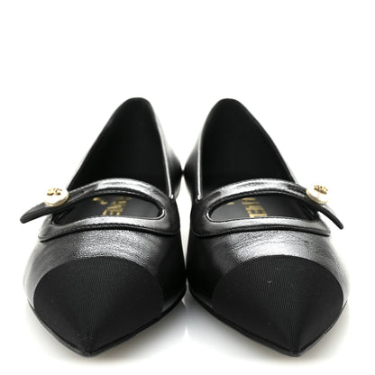 Chanel Shiny Lambskin Grosgrain Pearl Mary Jane Flats 36 Black 3 of 9