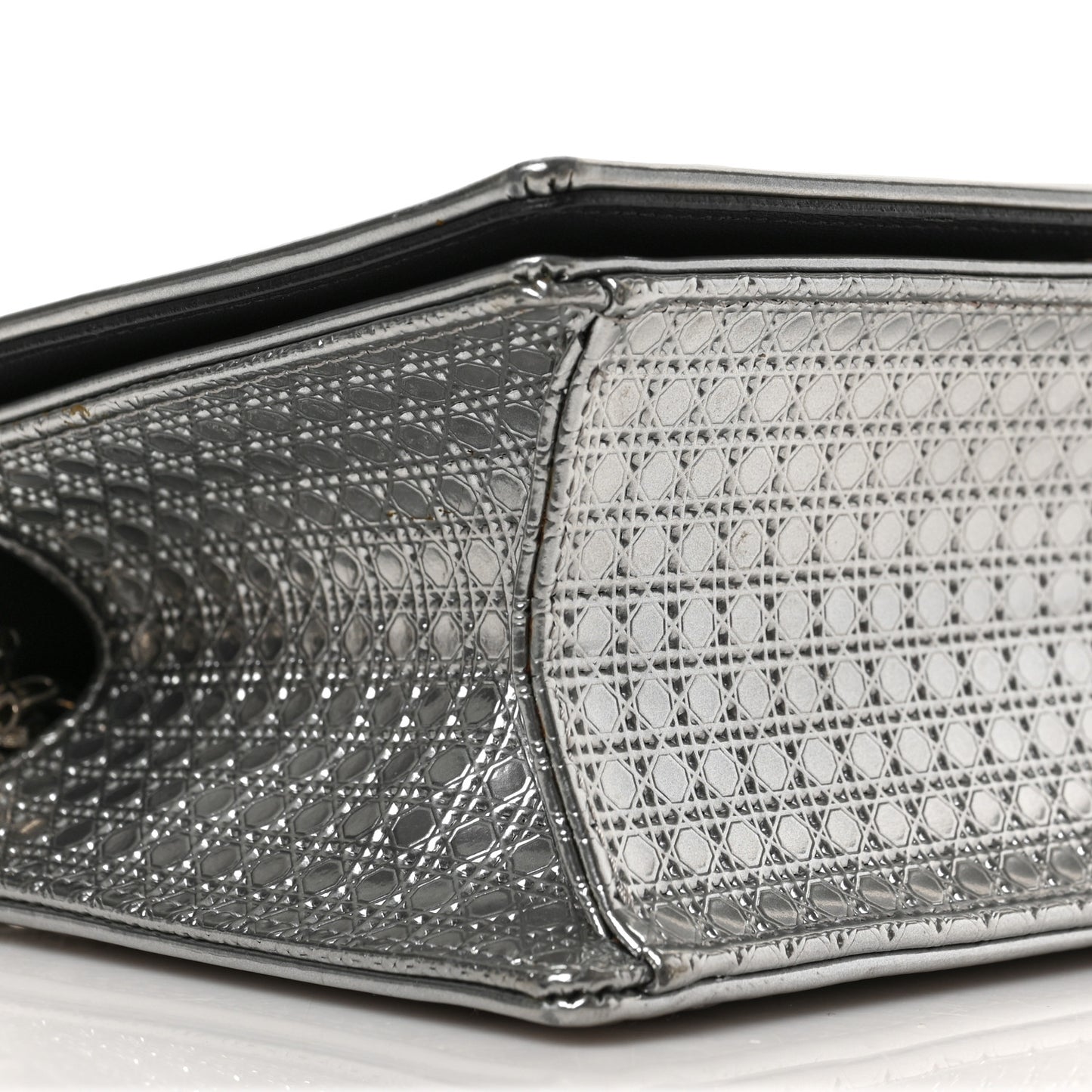 Metallic Patent Micro-Cannage Medium Diorama Flap Bag Silver
