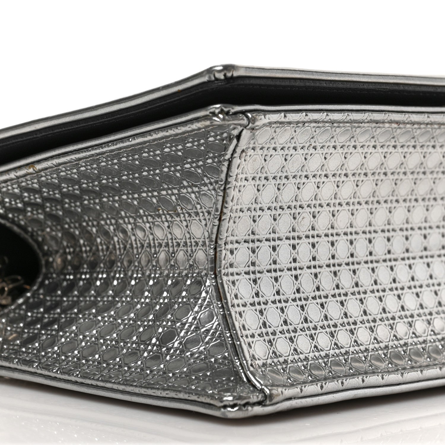 Christian Dior Metallic Patent Micro-Cannage Medium Diorama Flap Bag Silver 7 of 8