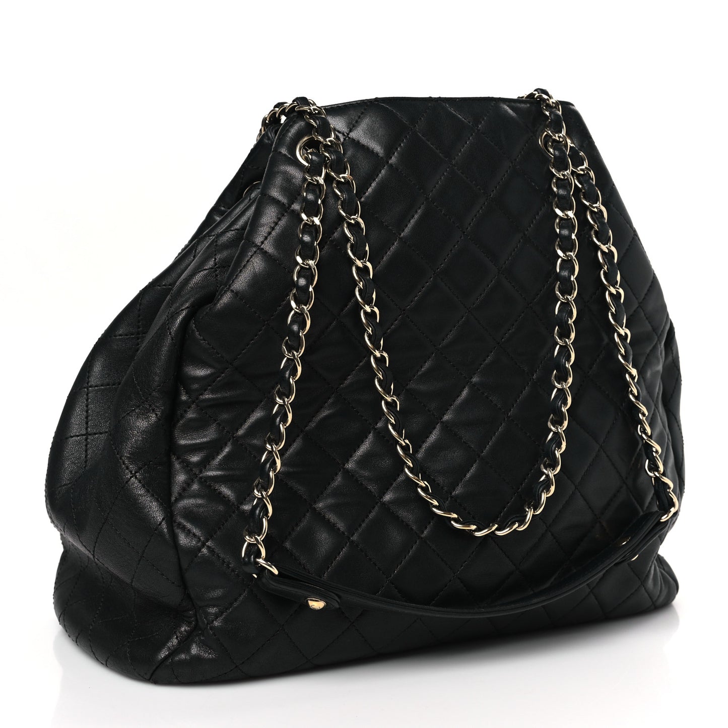 Lambskin Quilted Large Drawstring Bag Black