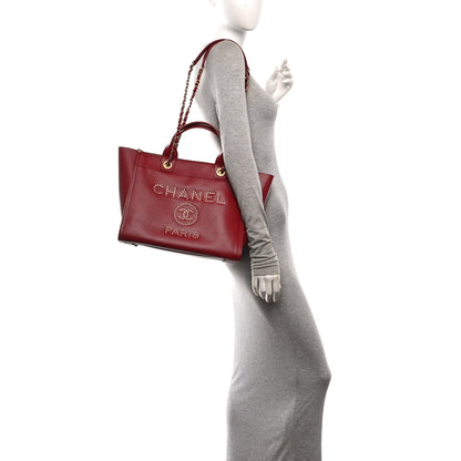 Chanel Caviar Small Studded Deauville Tote Red 2 of 10
