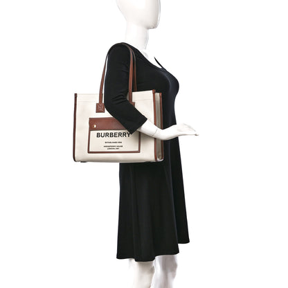 Burberry Canvas Smooth Calfskin Horseferry Print Small Freya Tote Natural Tan 2 of 8