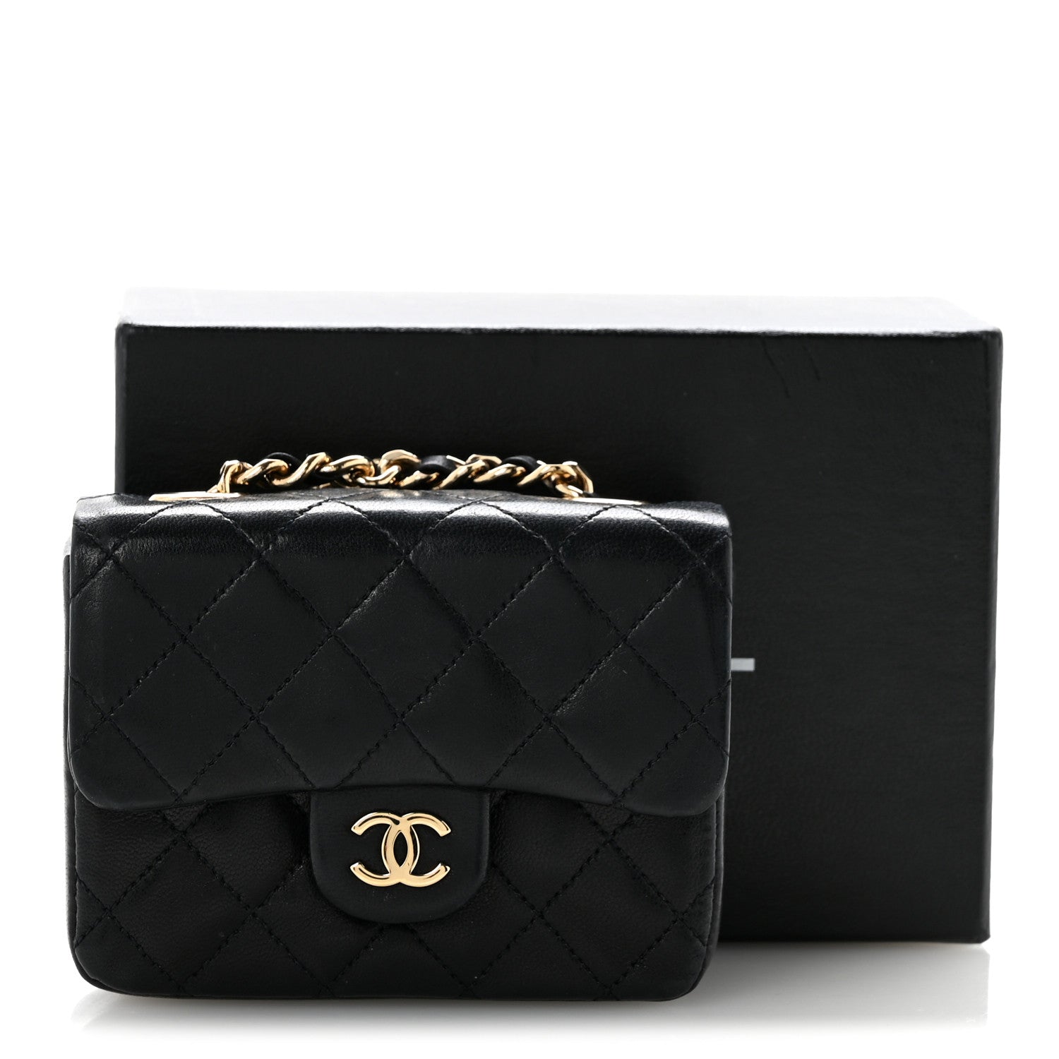 Chanel Lambskin Quilted Micro Flap Bag Charm Keychain Black 10 of 10