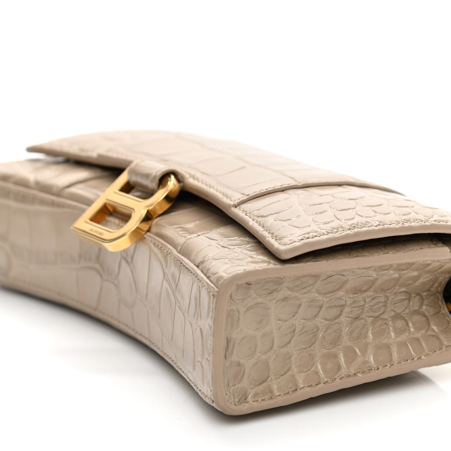 Shiny Calfskin Crocodile Embossed Hourglass Chain Bag Taupe
