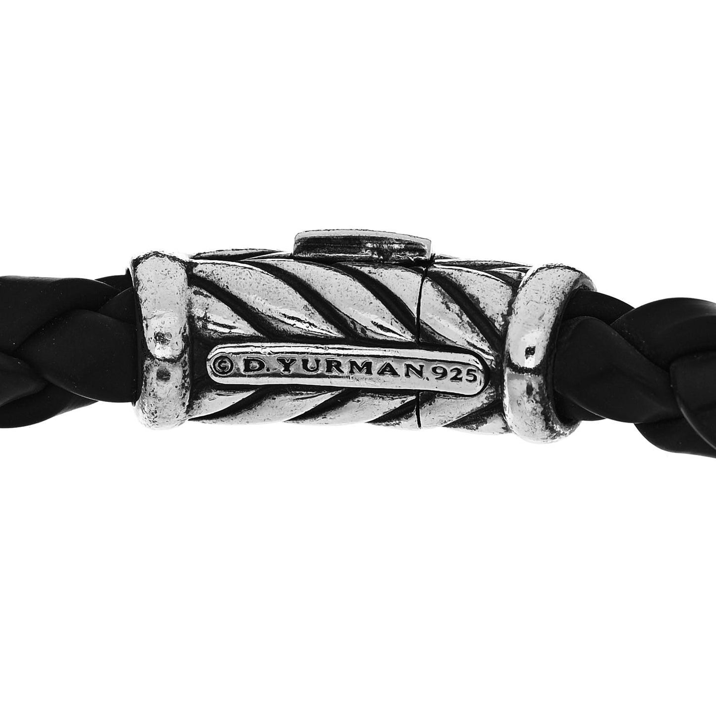 Sterling Silver Rubber 8mm Chevron Weave Bracelet Black