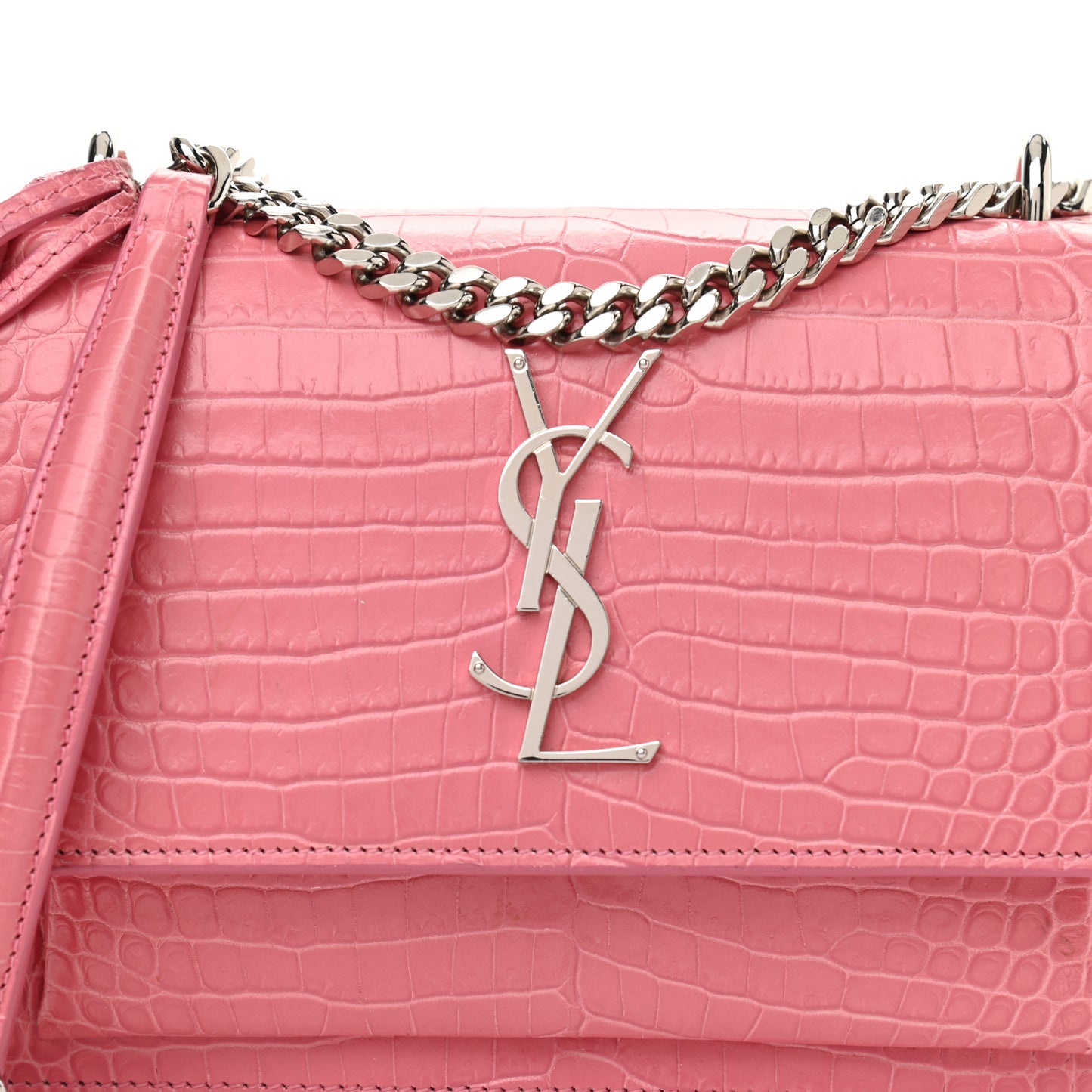 Calfskin Crocodile Embossed Small Monogram Sunset Pink