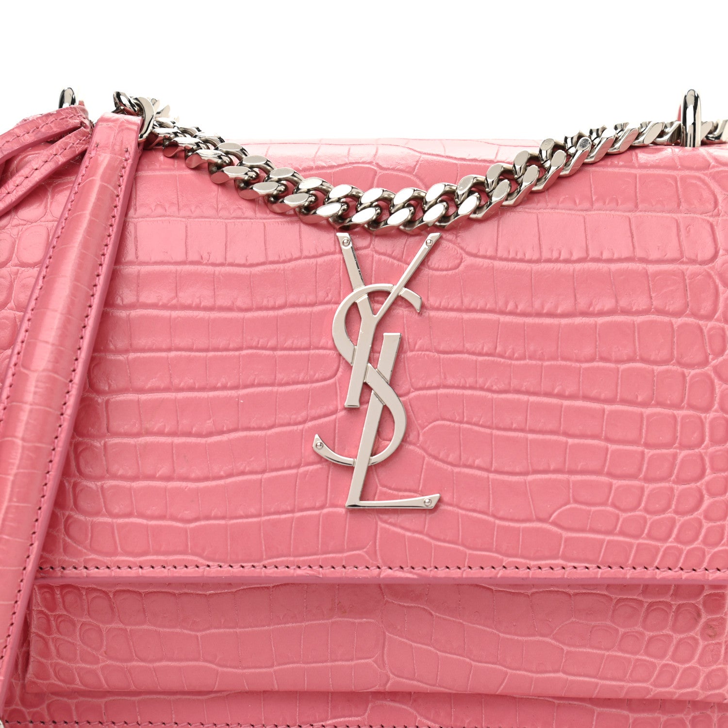 Saint Laurent Calfskin Crocodile Embossed Small Monogram Sunset Pink 11 of 11