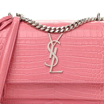 Saint Laurent Calfskin Crocodile Embossed Small Monogram Sunset Pink 11 of 11