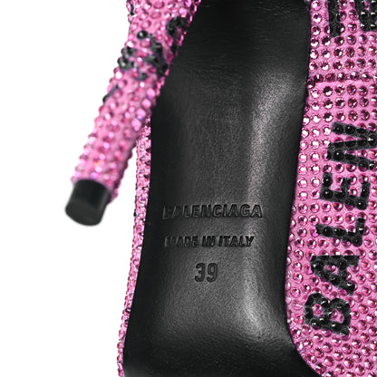 Balenciaga Strass Suede Allover Logo Square Knife 110mm Pumps 39 Pink Black 6 of 8