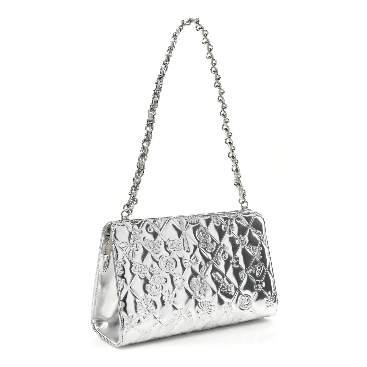 Chanel Metallic Patent Calfskin Lucky Symbols Pochette Silver 3 of 19