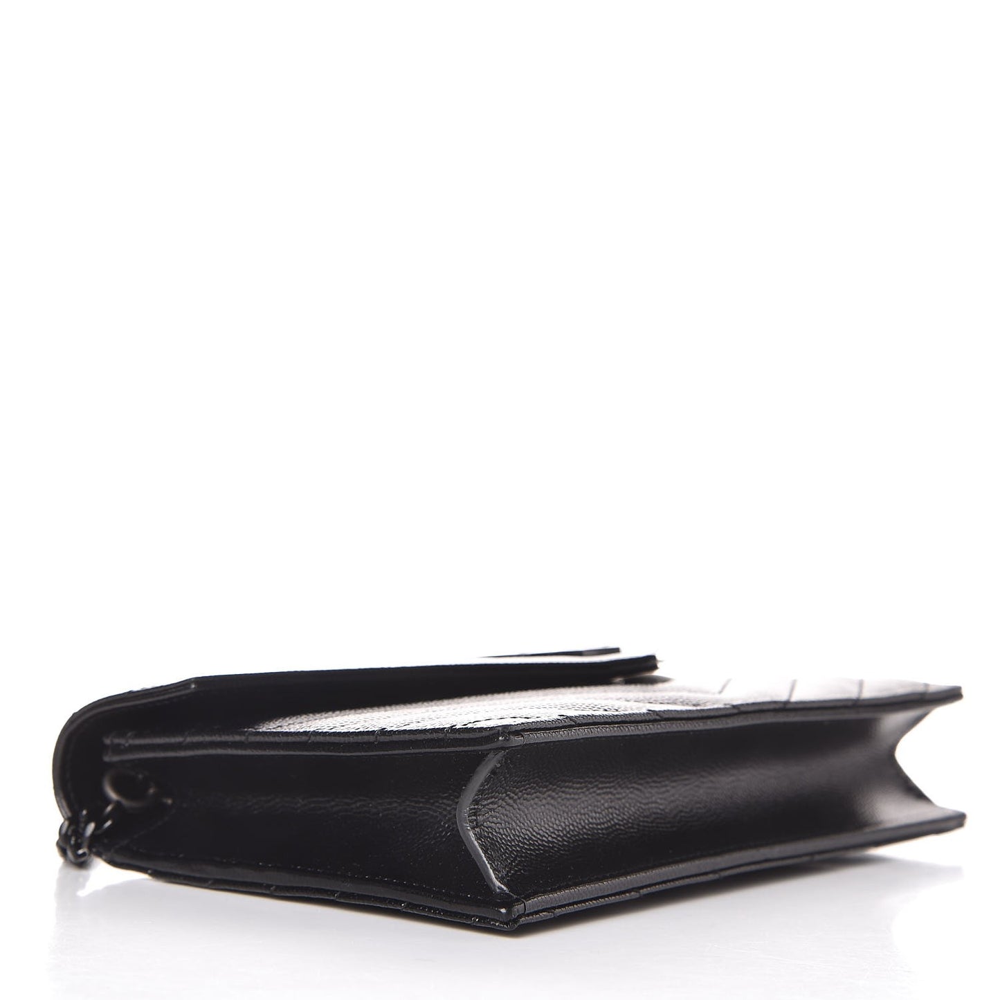 Grain De Poudre Matelasse Chevron Monogram Envelope Chain Wallet Black
