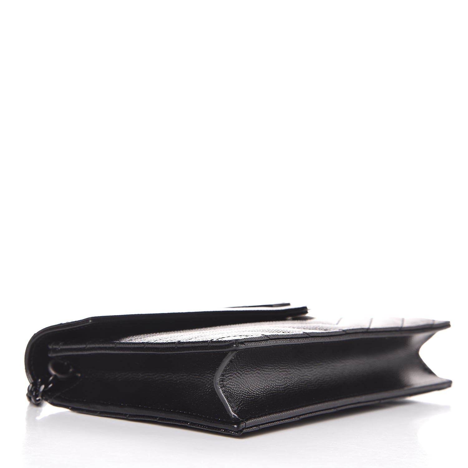 Saint Laurent Grain De Poudre Matelasse Chevron Monogram Envelope Chain Wallet Black 4 of 8