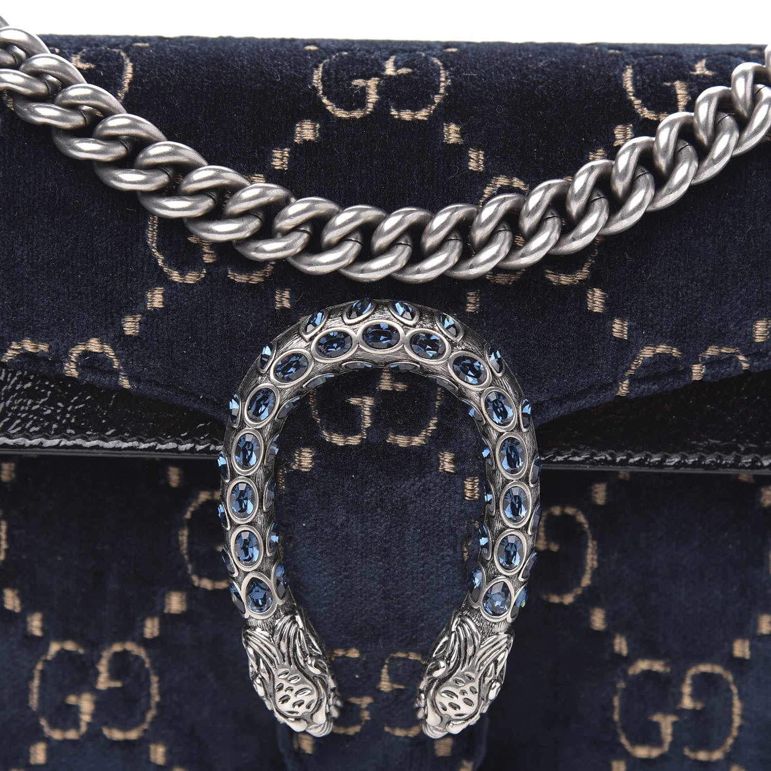 Gucci Velvet Skipper Crystal GG Monogram Small Dionysus Shoulder Bag Blue Beige Black 9 of 14