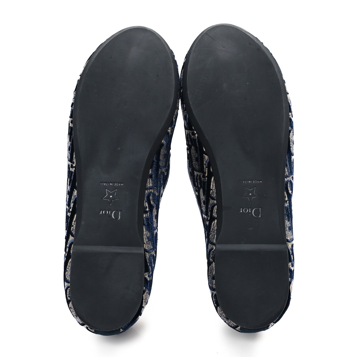 Christian Dior Velvet Oblique Poeme Laced Ballerina Flats 37.5 Deep Blue 6 of 9