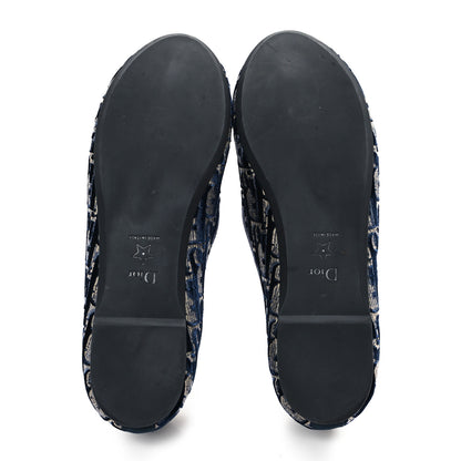 Christian Dior Velvet Oblique Poeme Laced Ballerina Flats 37.5 Deep Blue 6 of 9