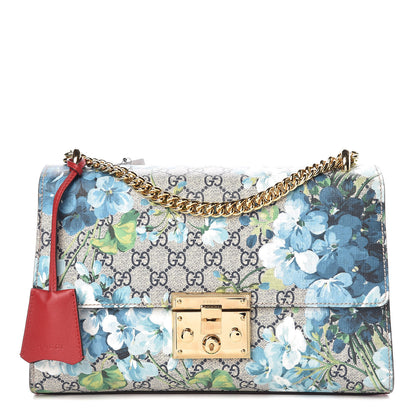 Gucci GG Supreme Monogram Blooms Medium Padlock Shoulder Bag Beige Blue Navy Hibiscus Red 1 of 12