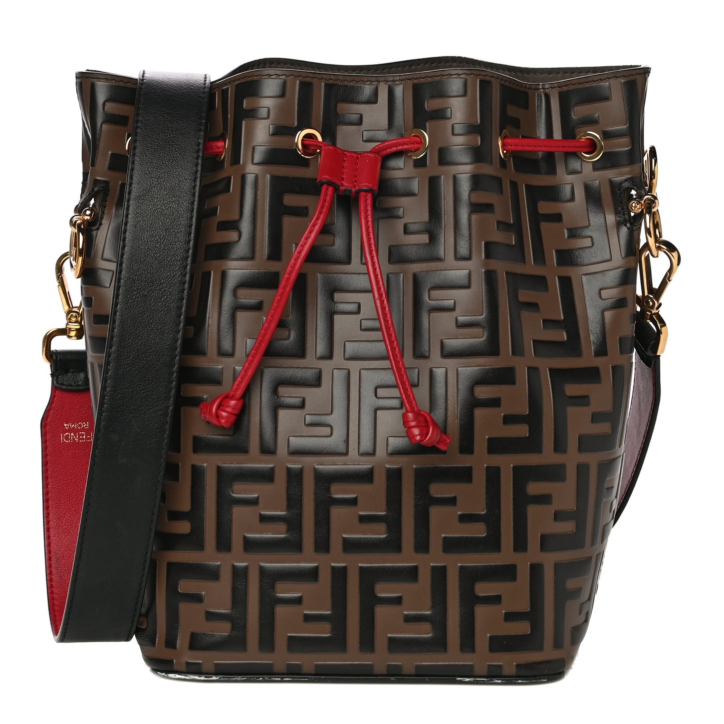 Vitello Grace F is Fendi Bi-Color FF 1974 Embossed Grande Mon Tresor Bucket Bag Maya Black Fragola