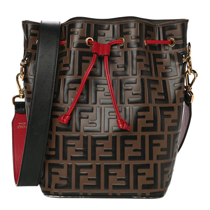Fendi Vitello Grace F is Fendi Bi-Color FF 1974 Embossed Grande Mon Tresor Bucket Bag Maya Black Fragola 1 of 12
