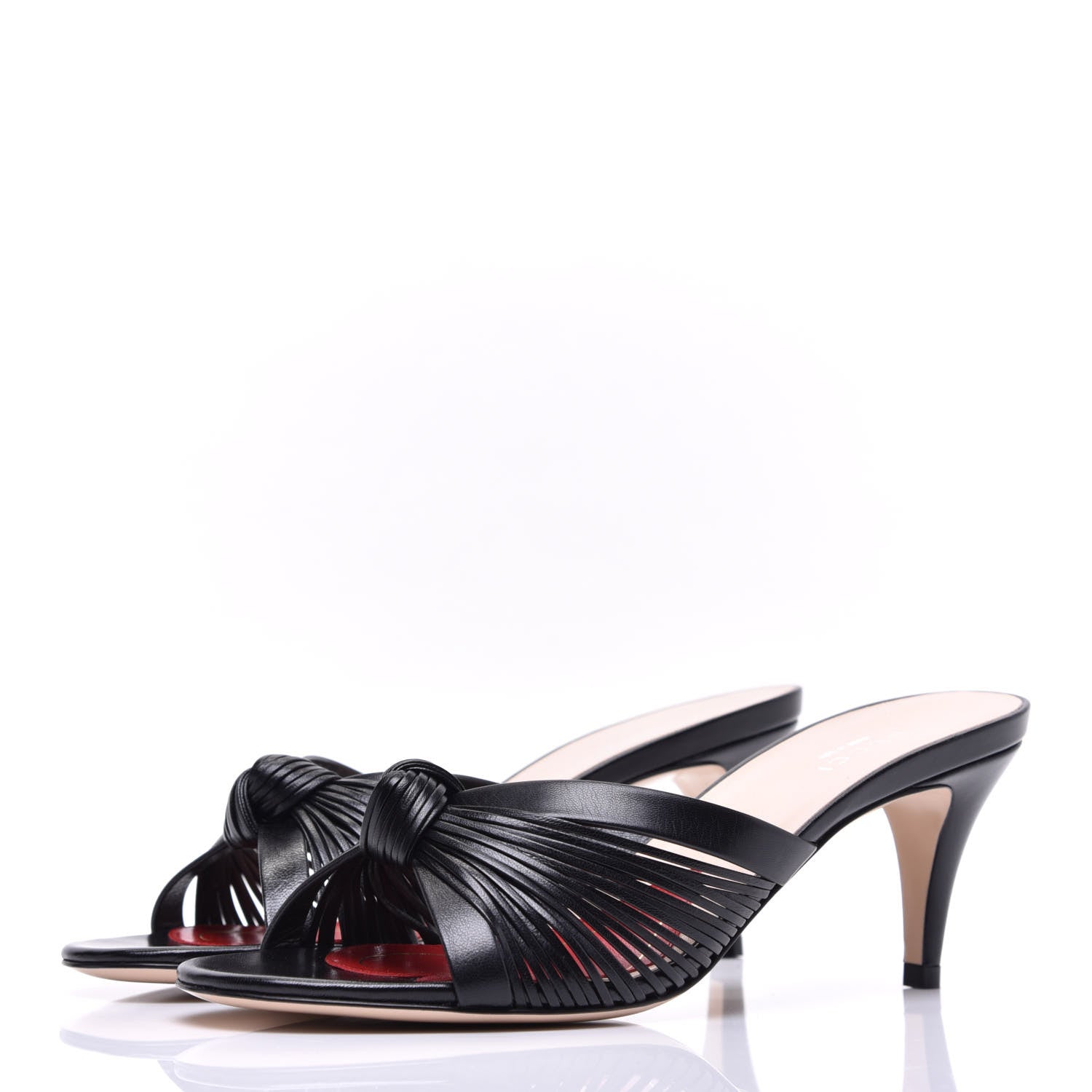 Gucci Nappa Crawford Knot Mid Heel Slide Sandals 37 Black 3 of 10