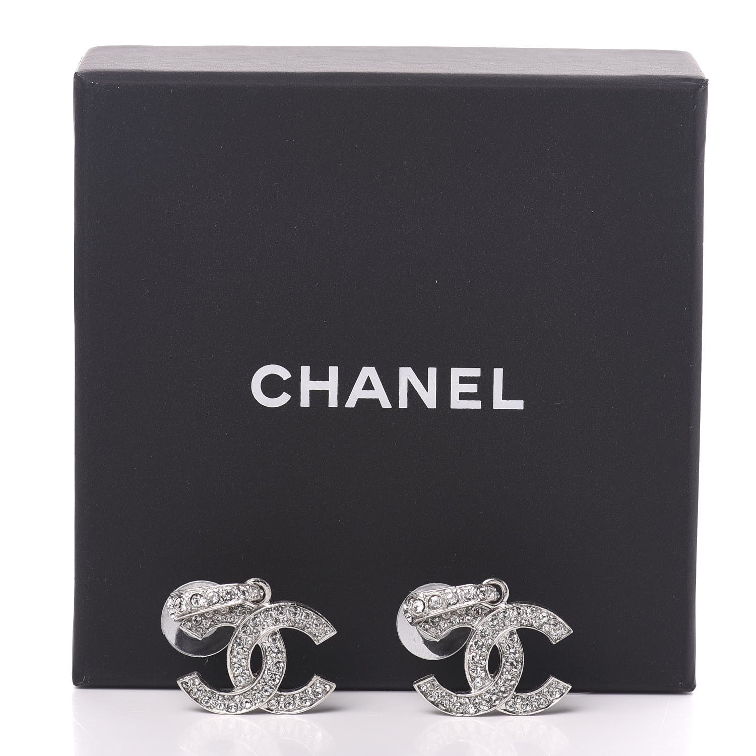Chanel Crystal Palais Garnier CC Drop Earrings Silver 5 of 5