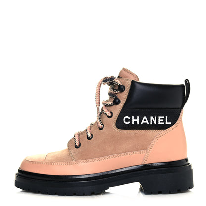 Chanel Suede Calfskin Lace Up Boots 36.5 Pink 1 of 11