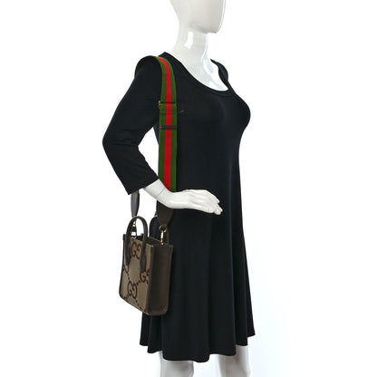 Gucci Monogram Jumbo GG Textured Dollar Calfskin Web Mini Vertical Tote Camel Ebony New Acero 2 of 9