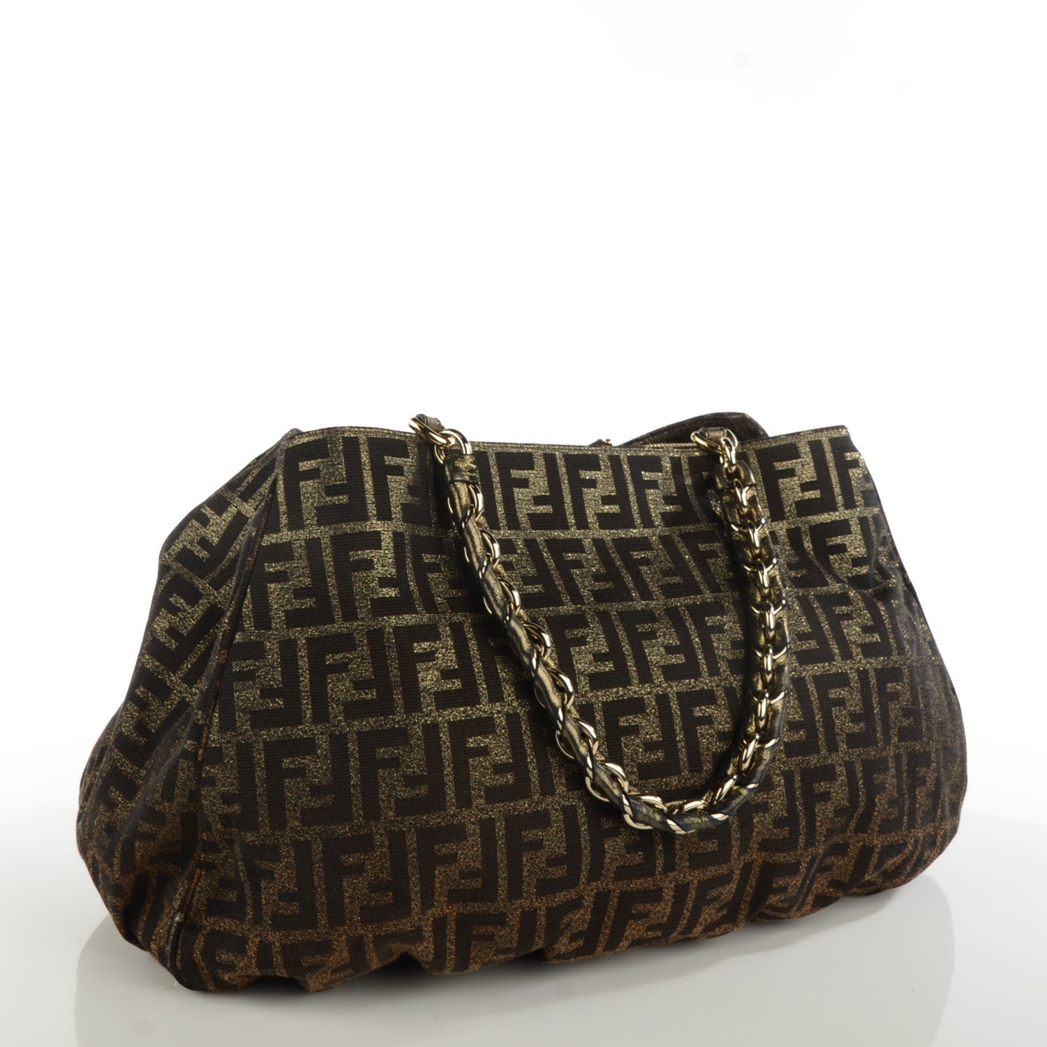 Fendi Metallic Lurex Zucca Mia Tote Tobacco 3 of 8