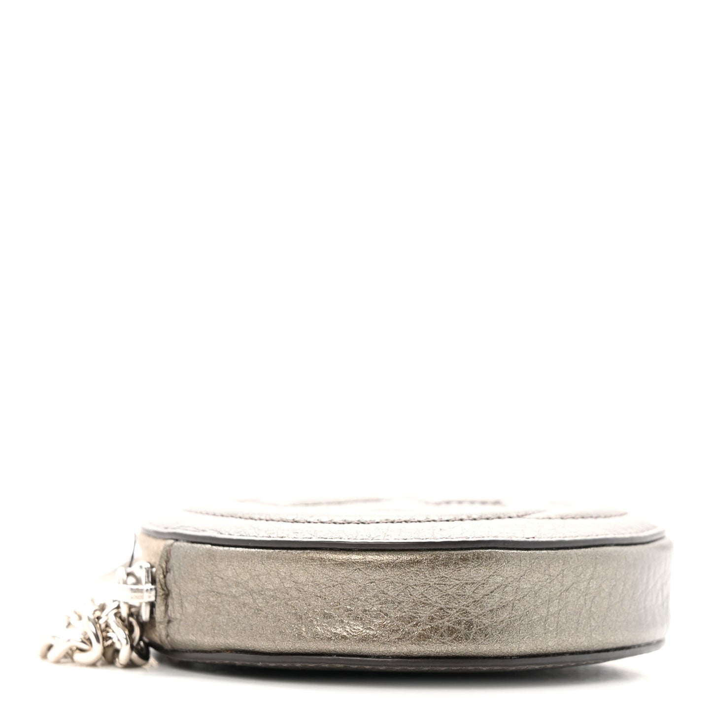 Metallic Pebbled Calfskin Round Coin Purse Sasso