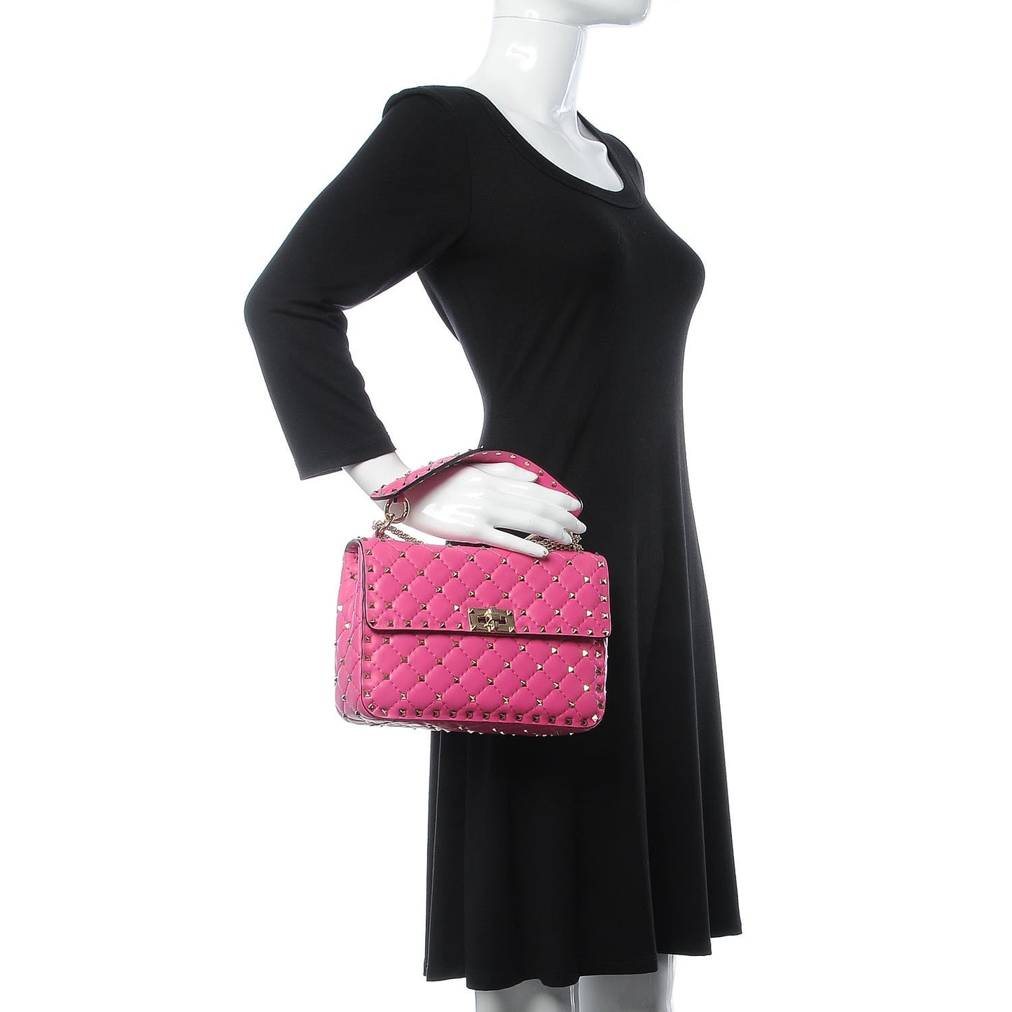 Nappa Medium Rockstud Spike Shoulder Bag Pink Orchid