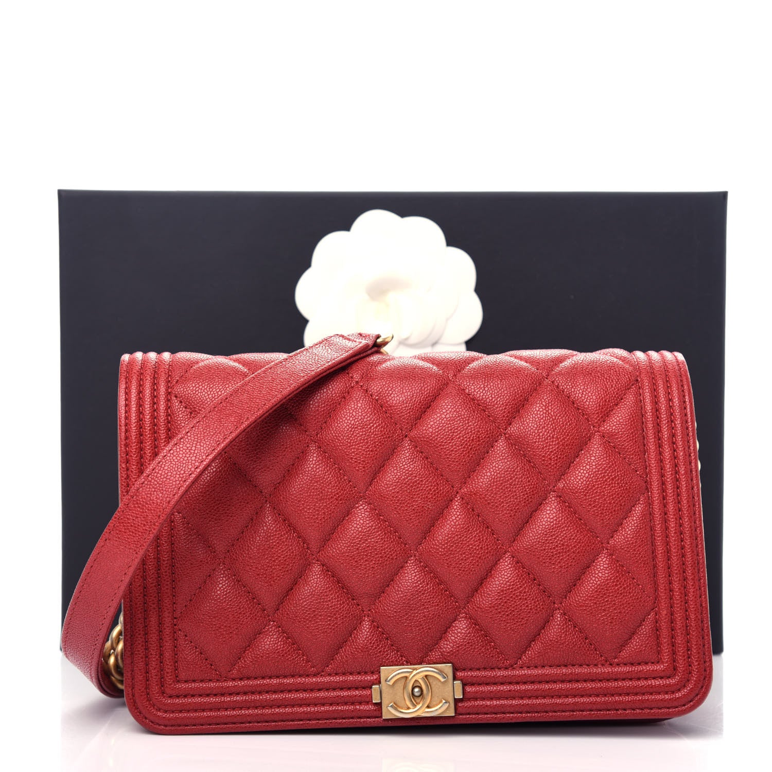 Chanel Caviar Quilted Boy Wallet On Chain WOC Red 11 of 11