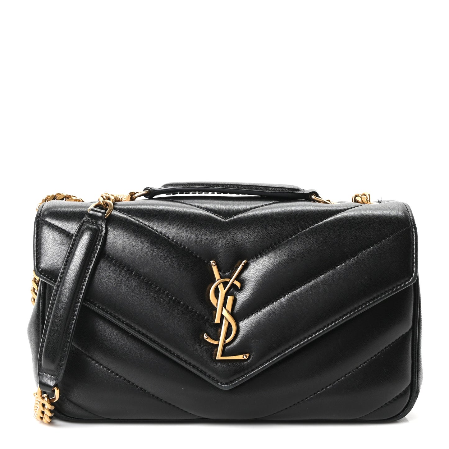 Lambskin Chevron Quilted Small Loulou Black