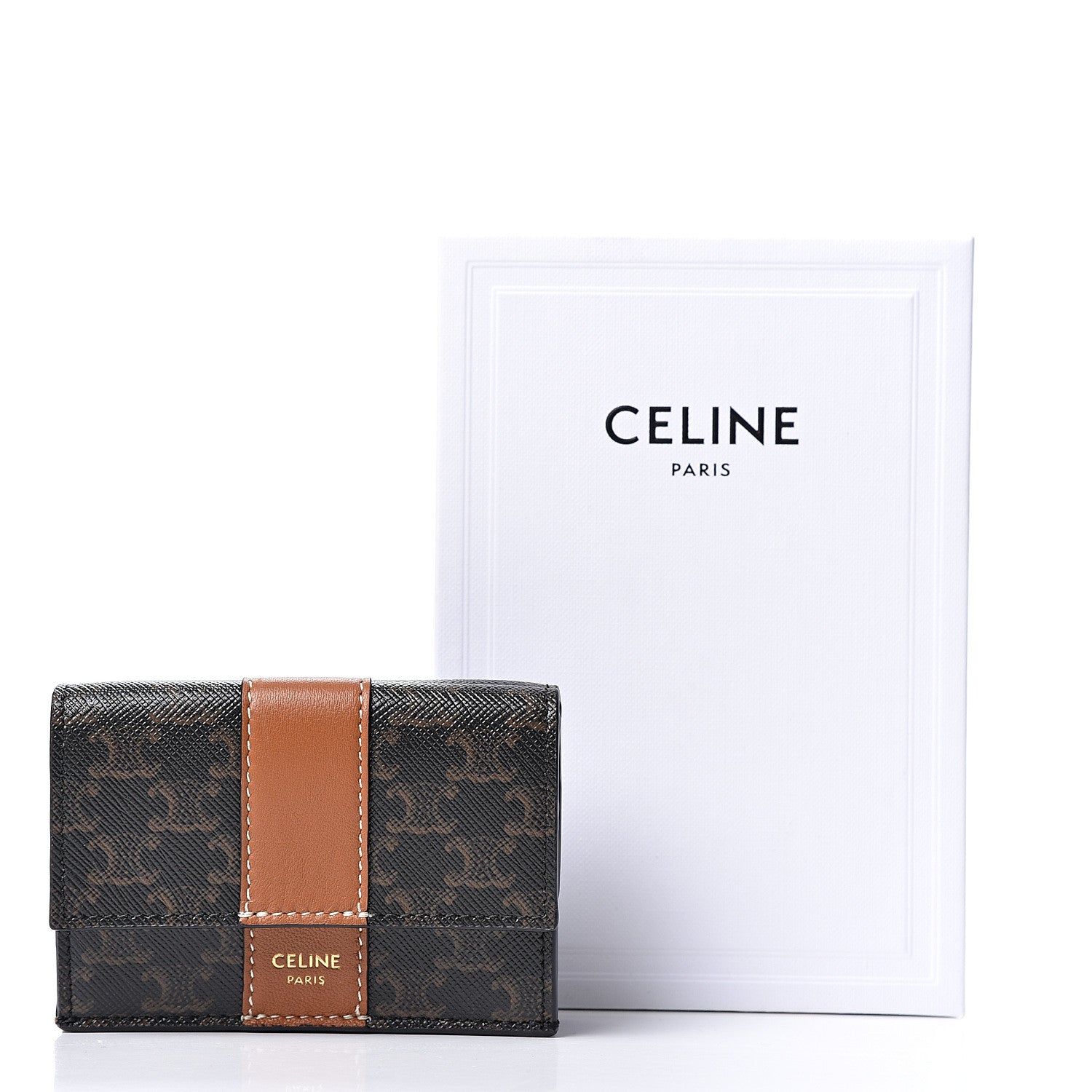 Celine Canvas Triomphe Lambskin Folded Compact Wallet Tan 11 of 11