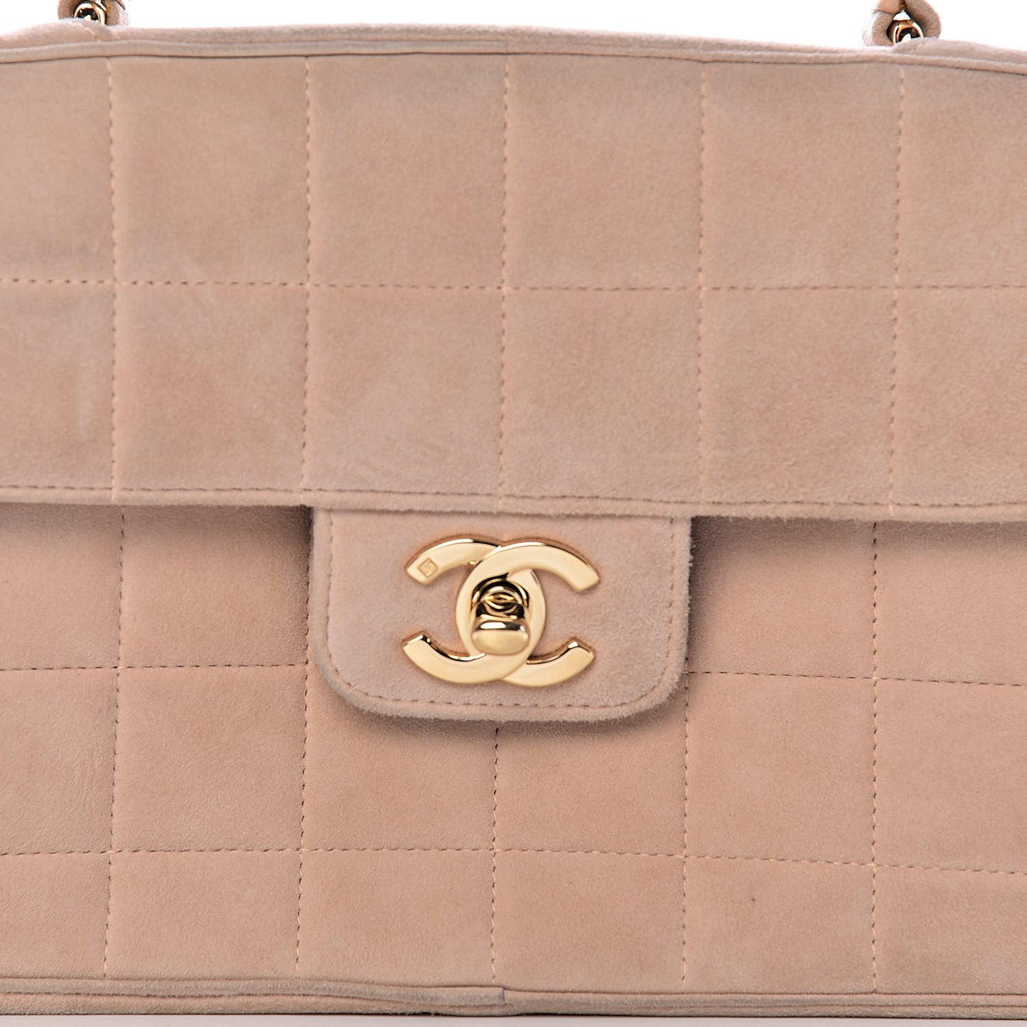 Suede Chocolate Bar Top Handle Flap Beige