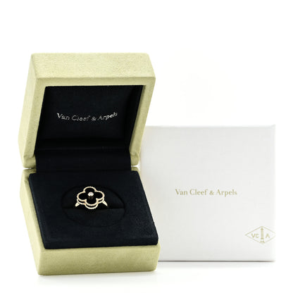 Van Cleef & Arpels 18K Yellow Gold Diamond Black Onyx Vintage Alhambra Ring 56 7.75 6 of 6