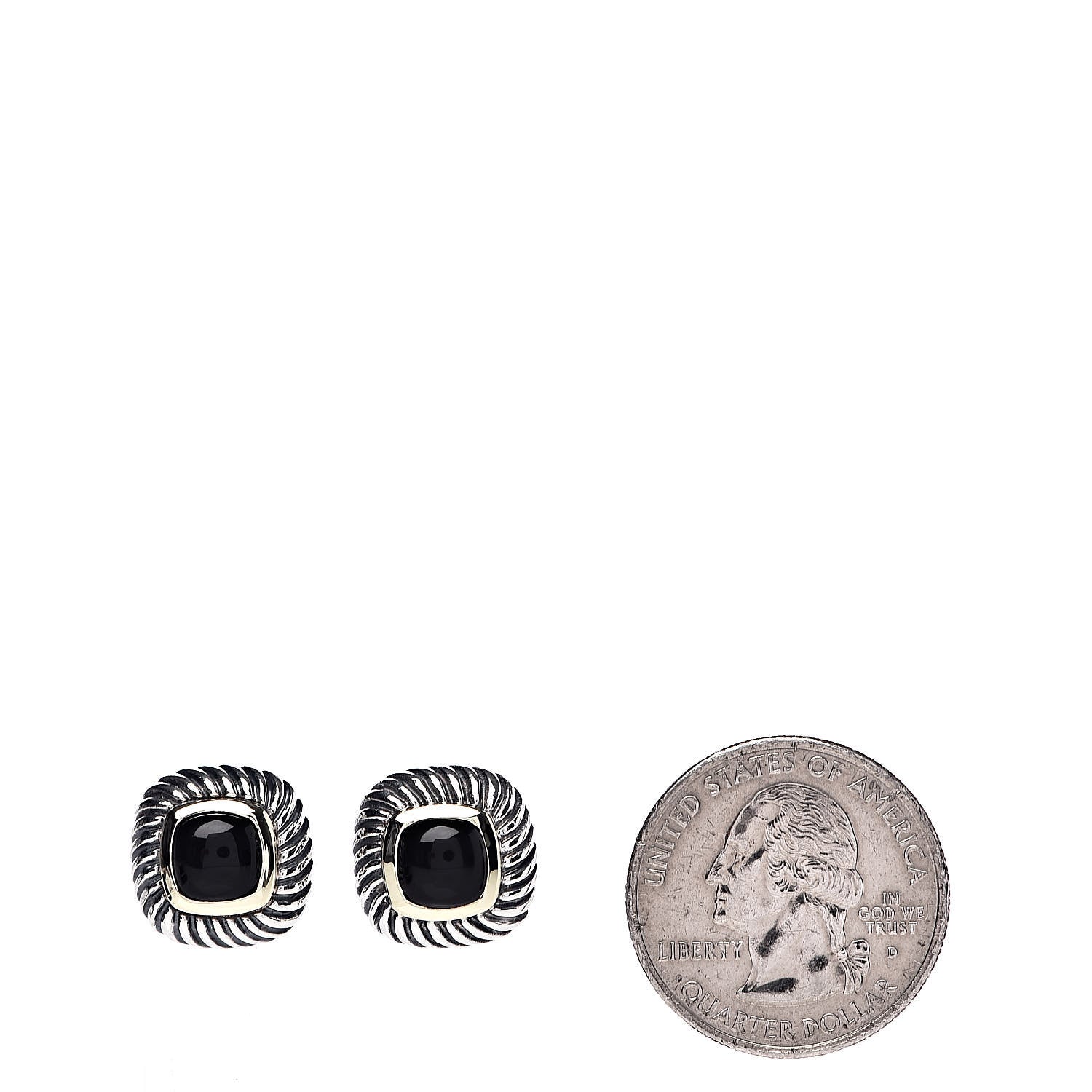 David Yurman Sterling Silver 14K Yellow Gold Black Onyx 7mm Albion Earrings 2 of 4