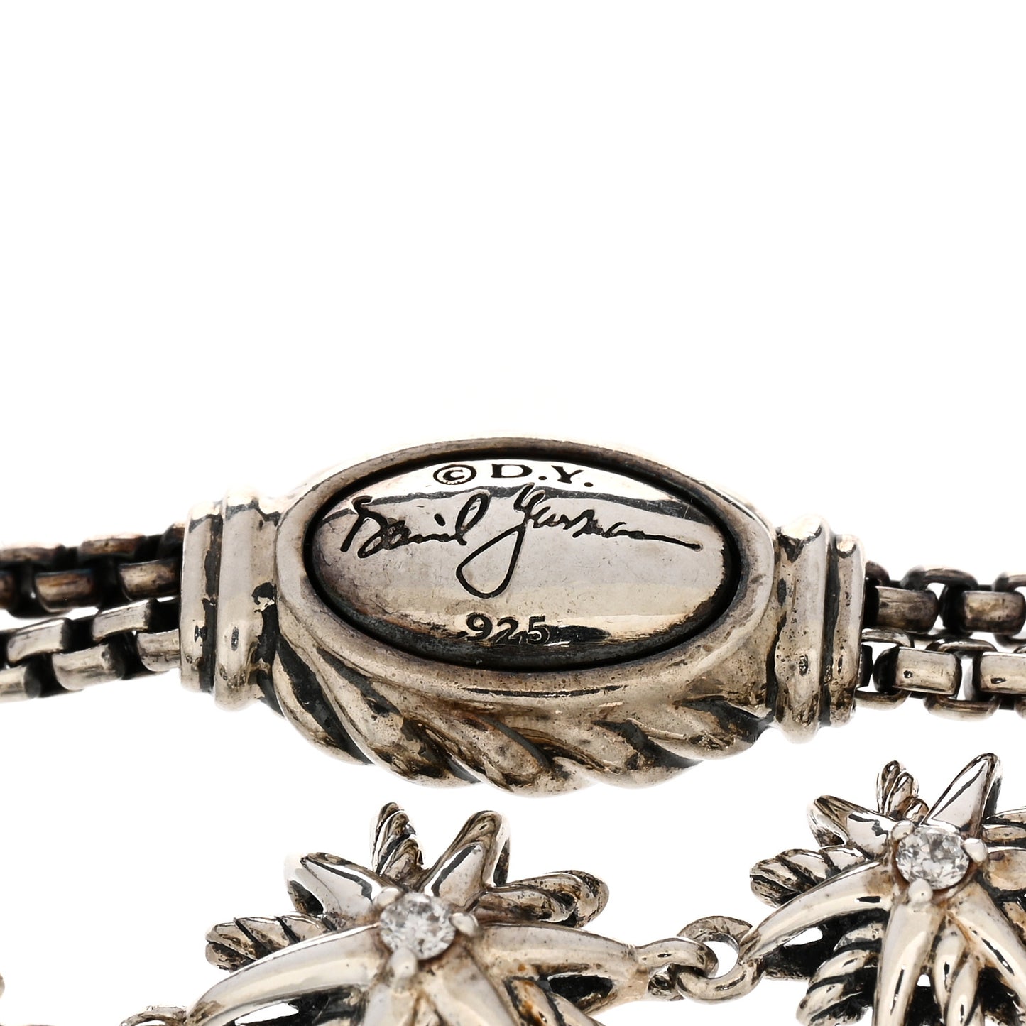 Sterling Silver Diamond Five Station Petite Starburst Chain Bracelet