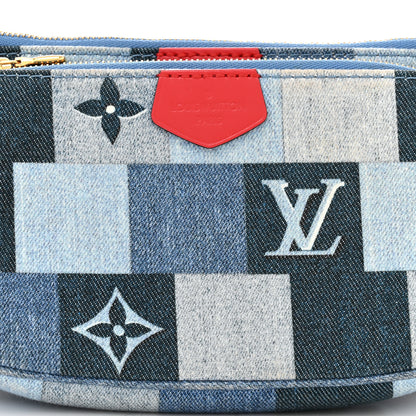 Louis Vuitton Denim Damier Monogram Patchwork Multi Pochette Accessories Blue Rouge 9 of 11
