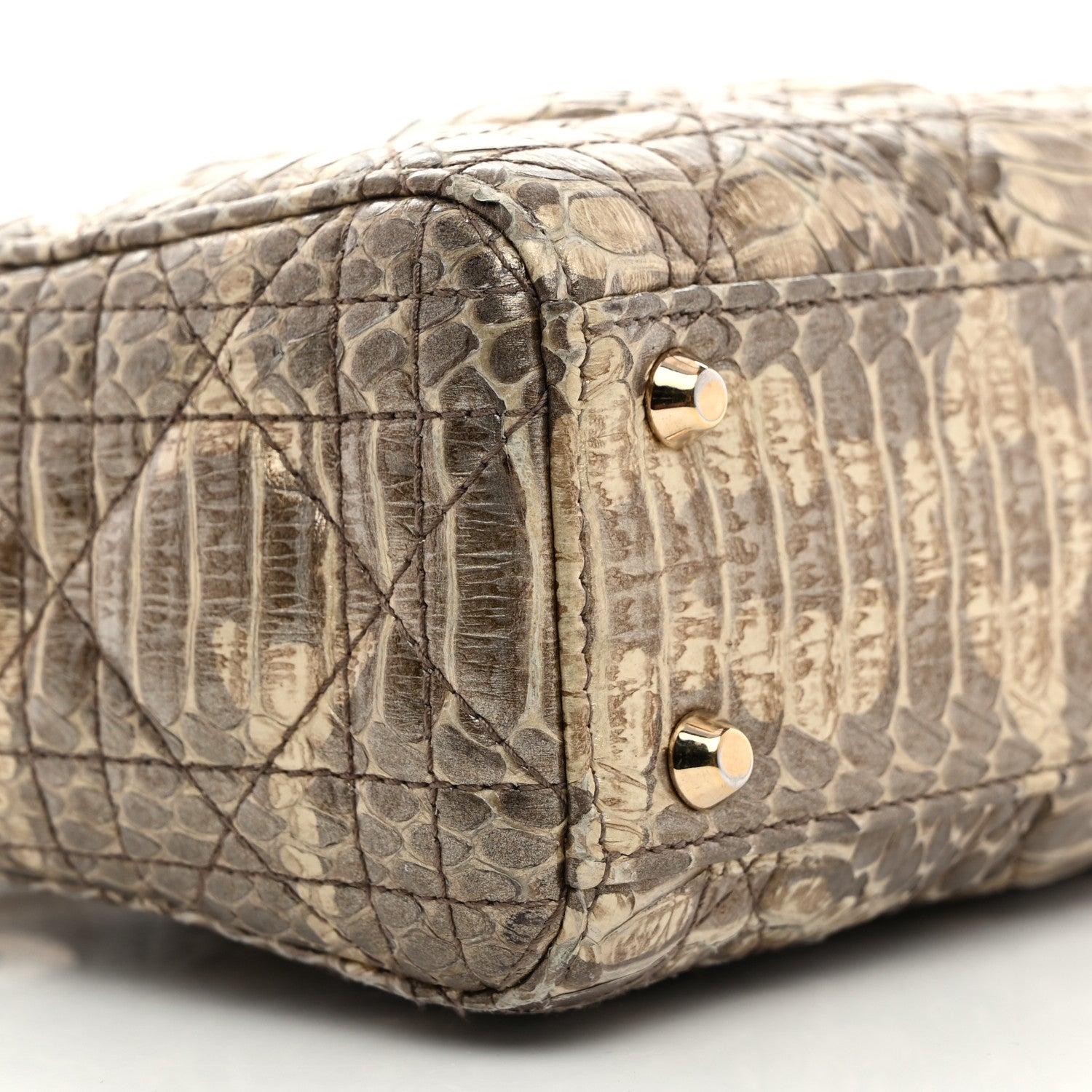 Christian Dior Metallic Snakeskin Cannage Mini Lady Dior Beige 9 of 10