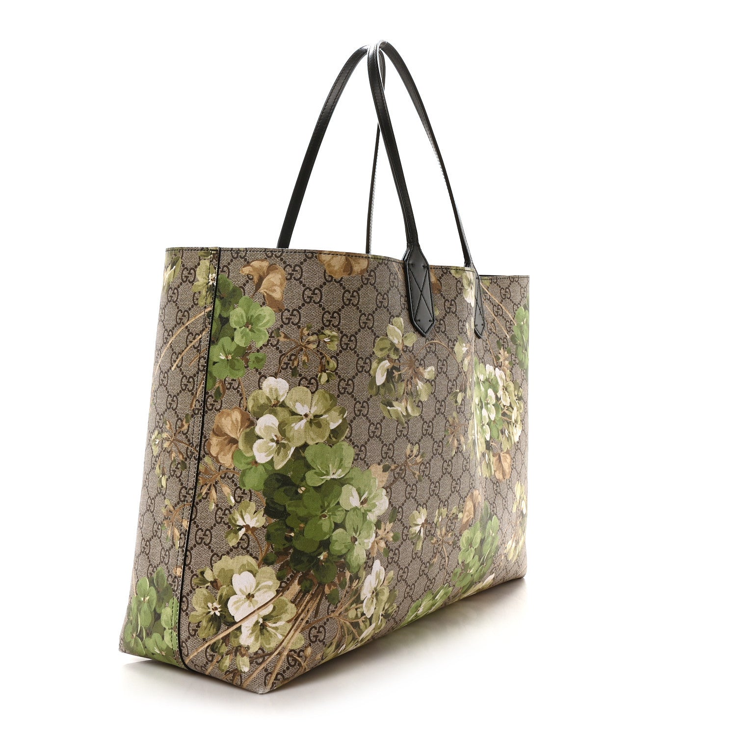 Gucci GG Supreme Monogram Blooms Large Reversible Tote Beige New Military Black 11 of 15