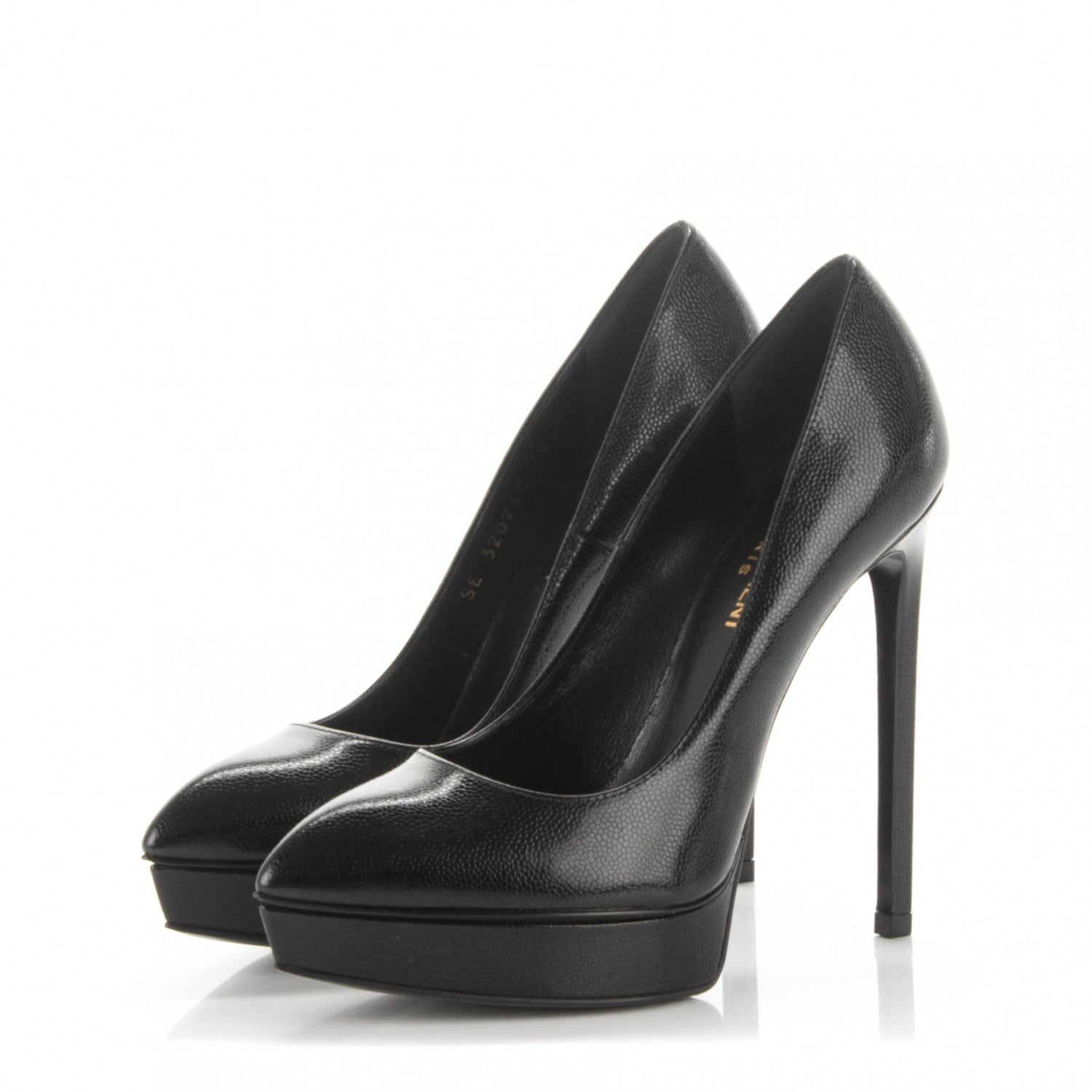 Saint Laurent Pebbled Patent Calfskin Janis 105 Pumps 36.5 Black 3 of 8