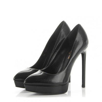 Saint Laurent Pebbled Patent Calfskin Janis 105 Pumps 36.5 Black 3 of 8