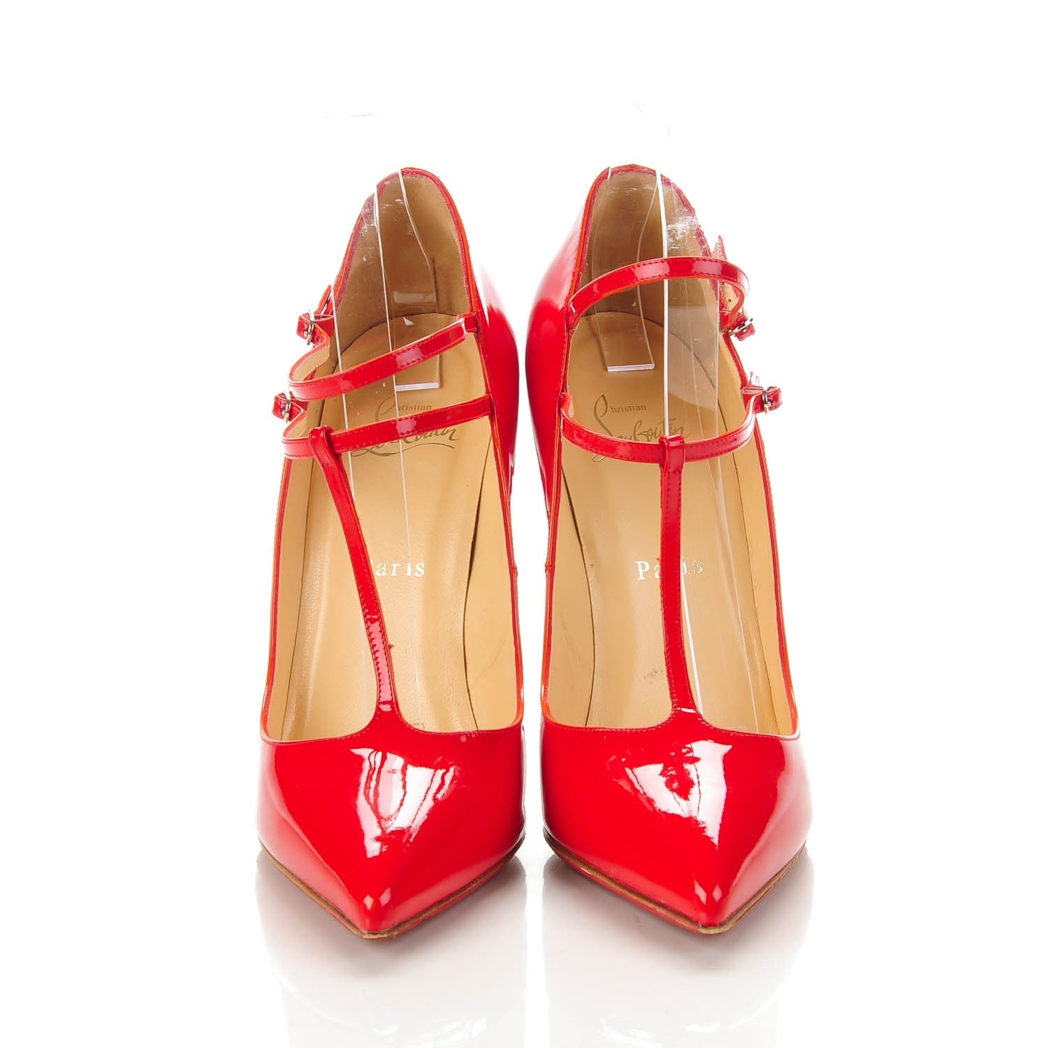 Christian Louboutin Patent V Neck 120 Pumps 39 Rouge Lipstick 2 of 7
