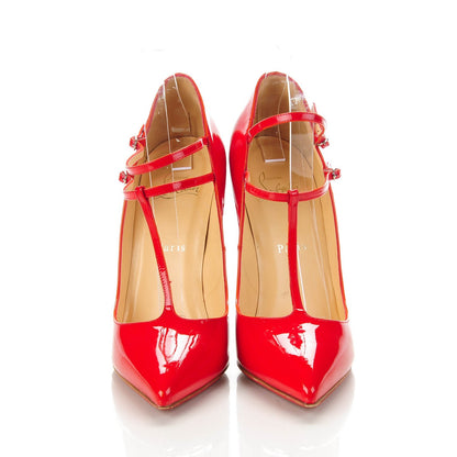 Christian Louboutin Patent V Neck 120 Pumps 39 Rouge Lipstick 2 of 7