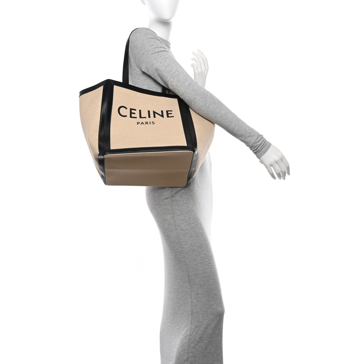 Canvas Calfskin Square Cabas Tote Vanilla Black